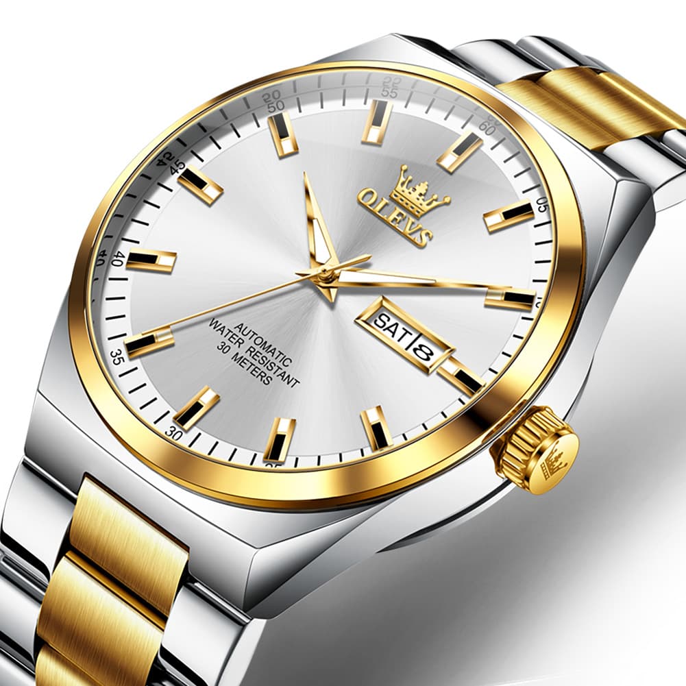 OLEVS Integrated Bracelet Automatic Day Date Watch 9907 for Men