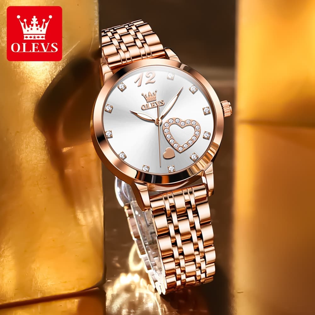 OLEVS 5189 Heart Motif Milanese Mesh Quartz Watch for Women