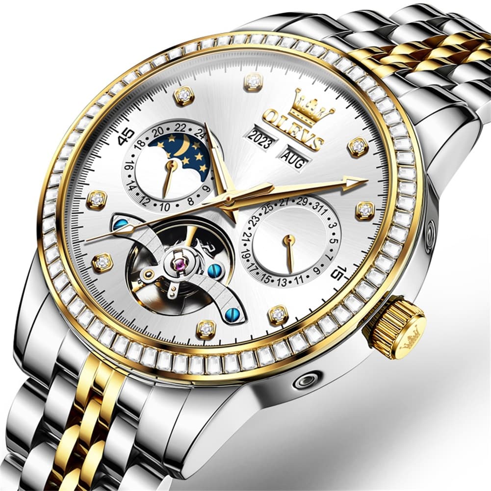 OLEVS 7016 Diamond Multi Function Sun and Moon Mechanical Watch for Men