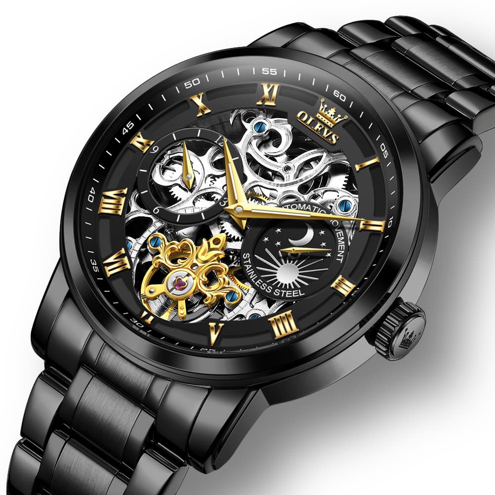 OLEVS 6670 Stainless Steel Skeleton Mechanical Watch for Men