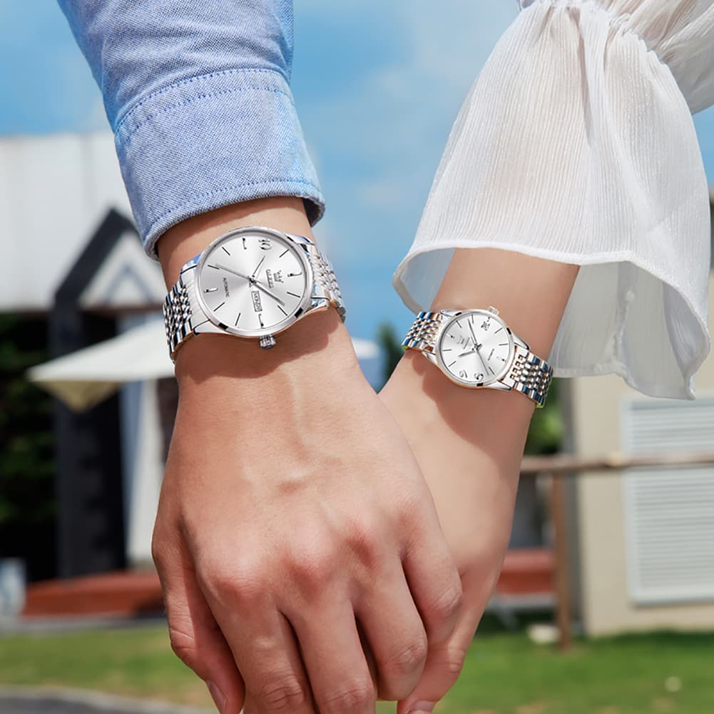 OLEVS 6632 Stainless Steel Automatic Mechanical Couple Watches