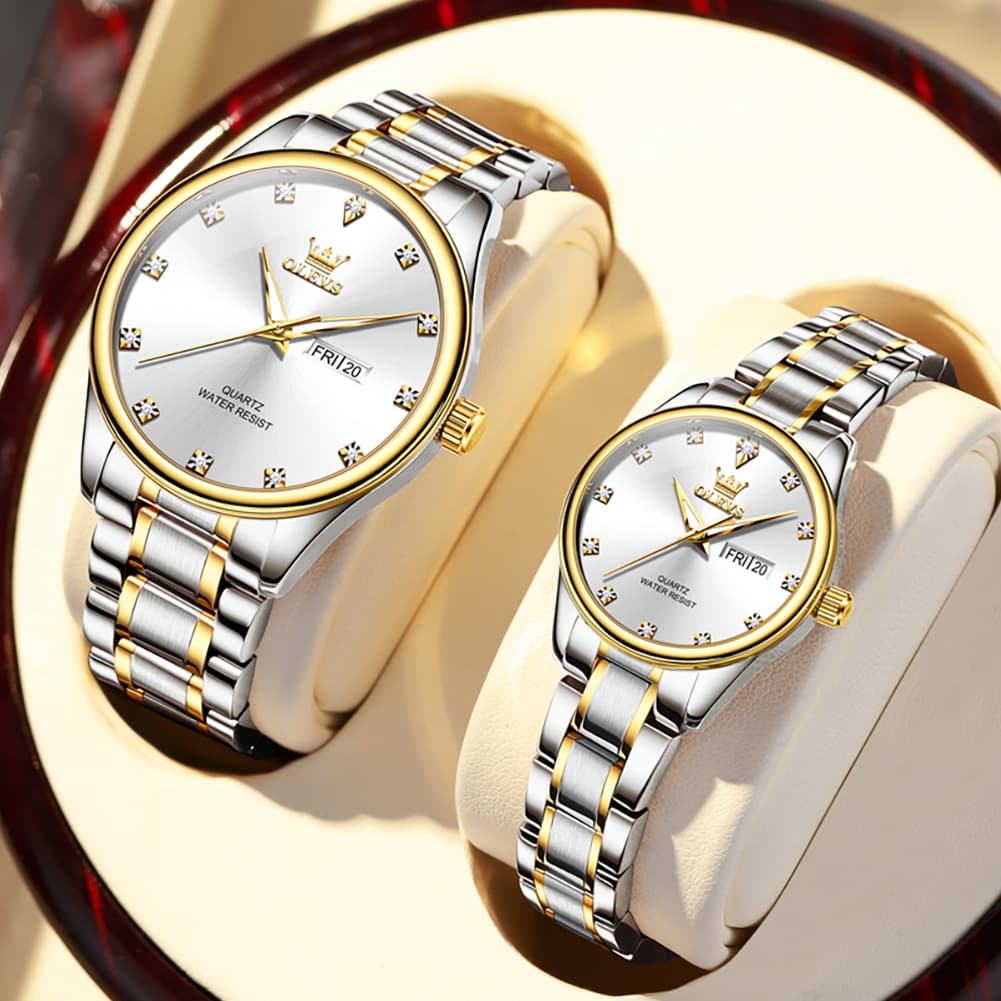 OLEVS 3612Q Diamond Dial Quartz Couple Watches Set