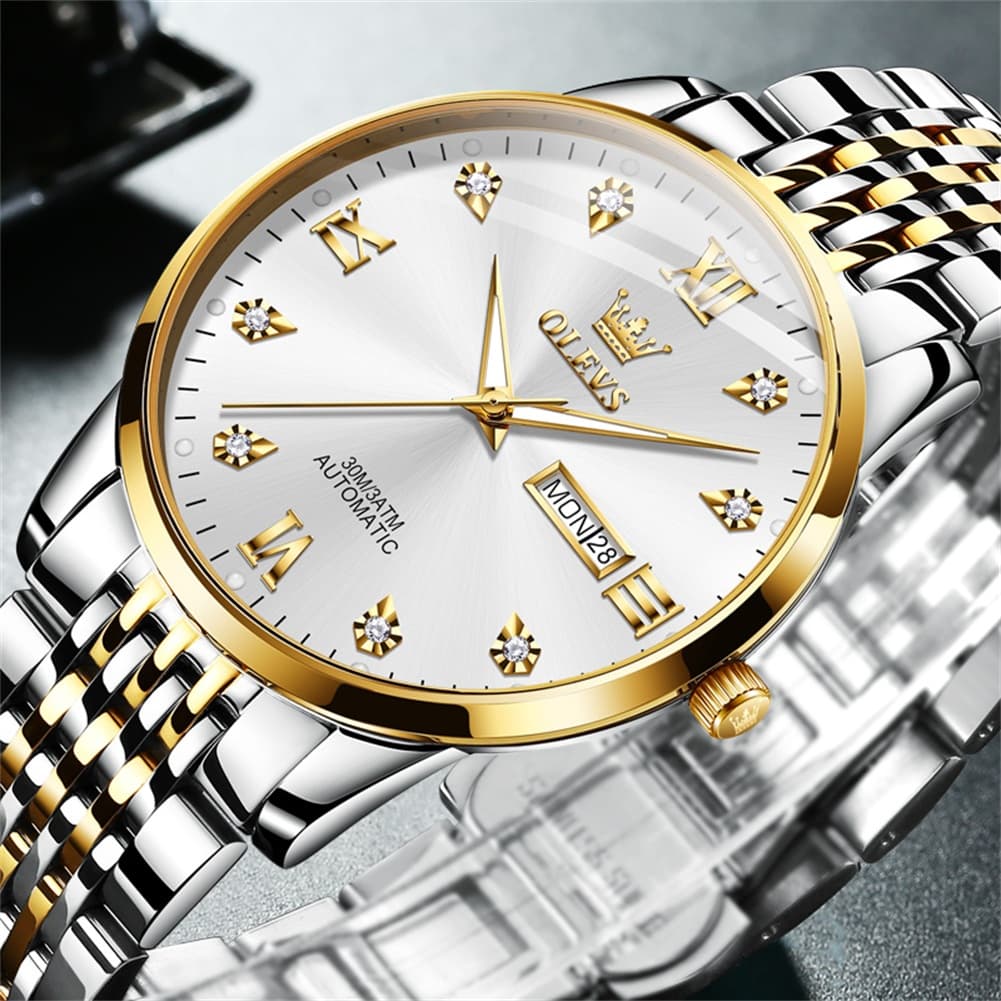 OLEVS 6673 Diamond Mechanical Stainless Steel Watch for Men