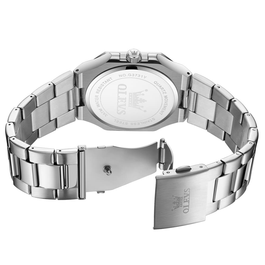 OLEVS 3731 Square Ribbed Dial Luminous Quartz Watch for Men