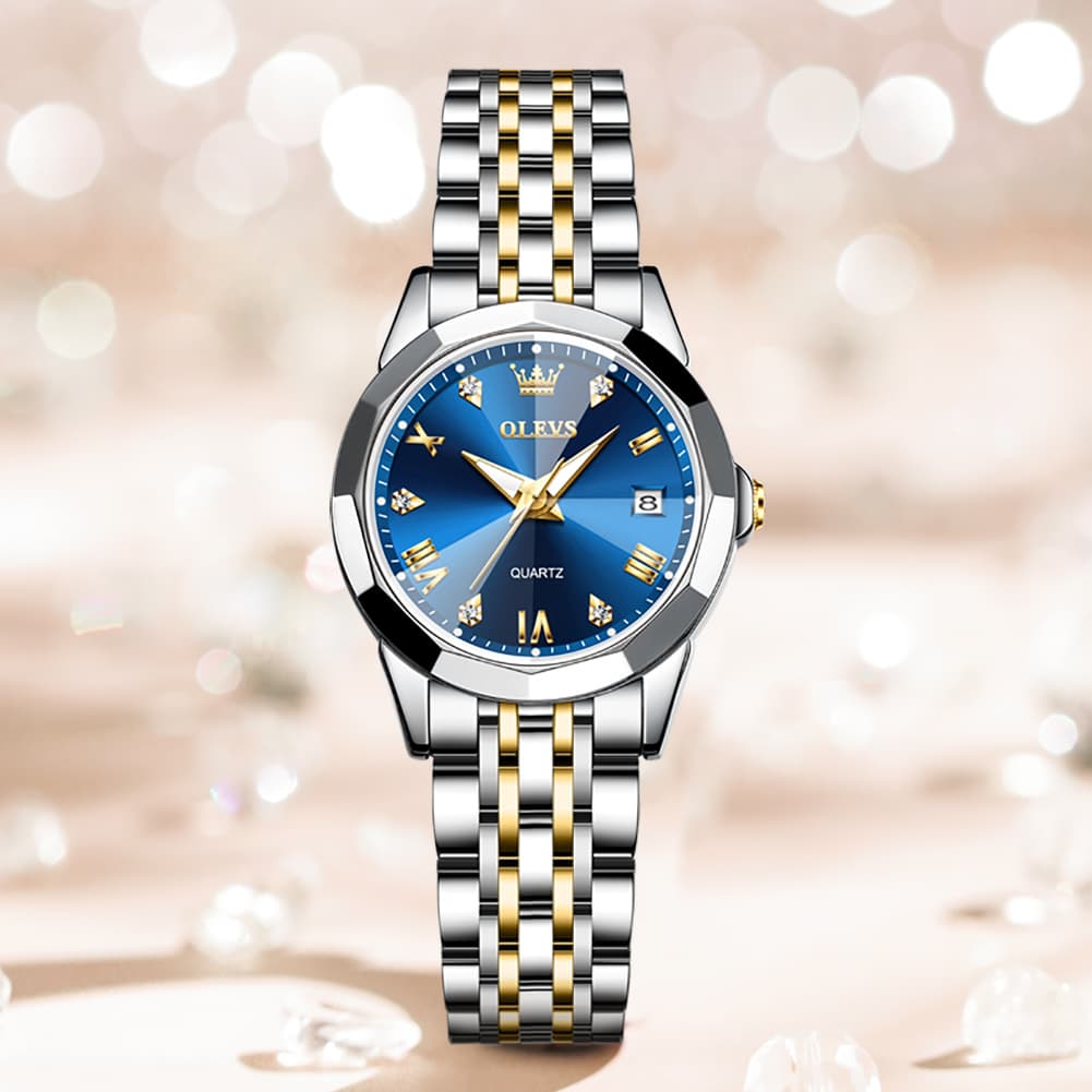 OLEVS 9931 Elegant Diamond Stainless Steel Quartz Watch for Women