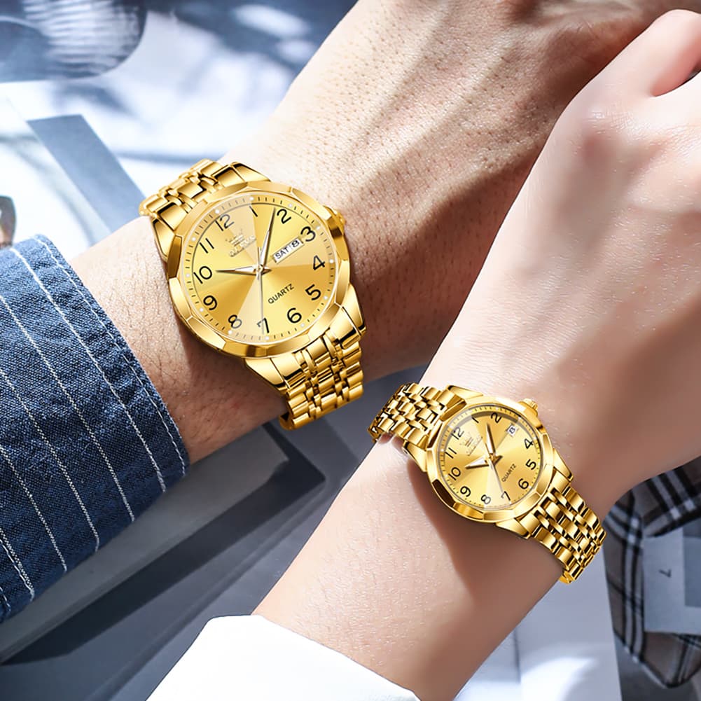 OLEVS 9970Q 3D Faceted Glass His and Hers Couple Watch Set