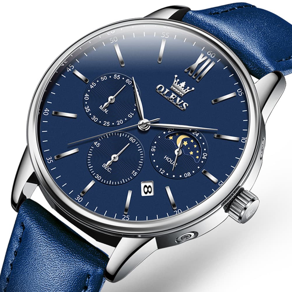 OLEVS 2922 Moon Phase Leather Dress Watch For Men