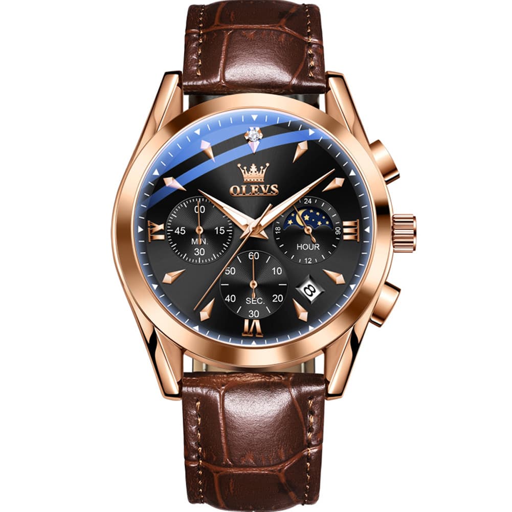 OLEVS 3609 Multifunction Leather Quartz Watch for Men