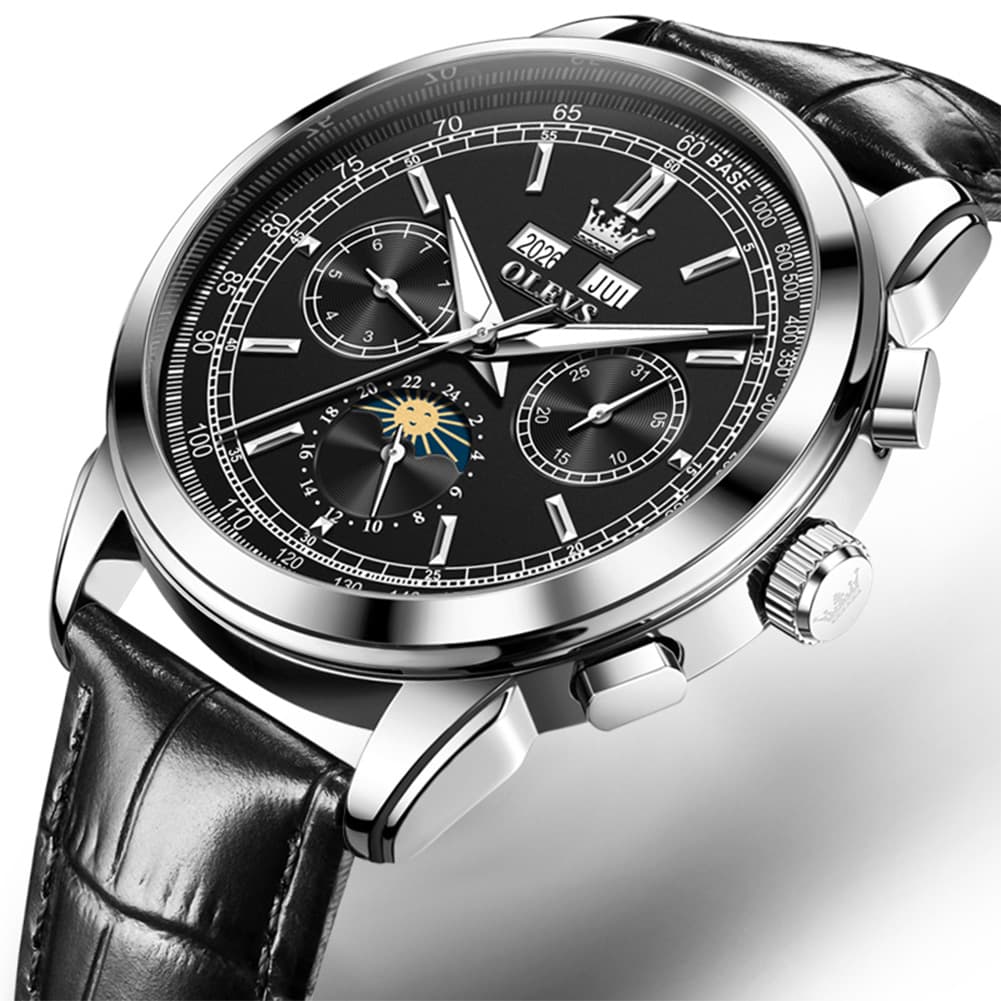 OLEVS Leather Strap Moon Phase Automatic Mechanical Watch for Men 7117
