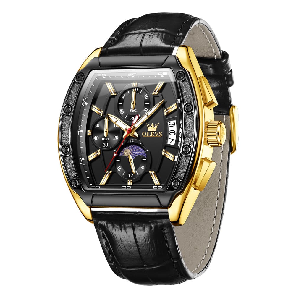 OLEVS 3661 Tonneau Barrel Chronograph Moon Phase Tactical Watch For Men
