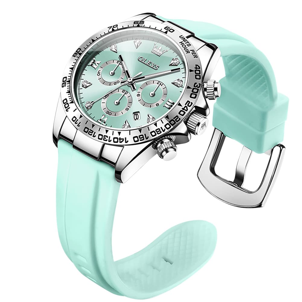 OLEVS Women Chronograph Watch Silicone Sport Strap Date Quartz 5618