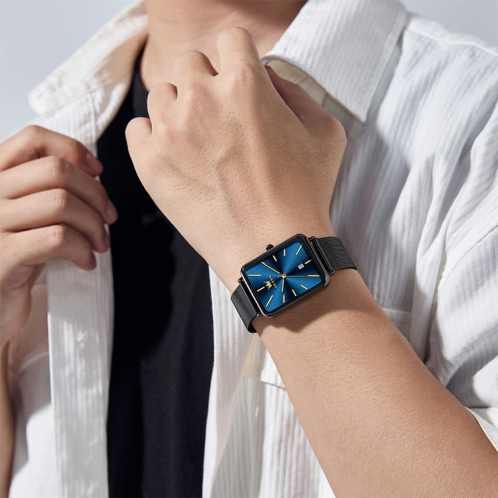 OLEVS 3692 Rectangle Minimalist Mesh Mens Dress Watch