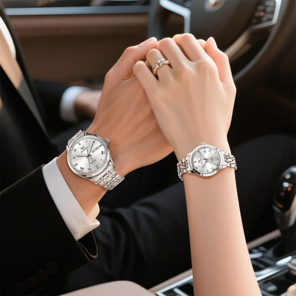 OLEVS 7062 Classic Automatic Couples Watch Set