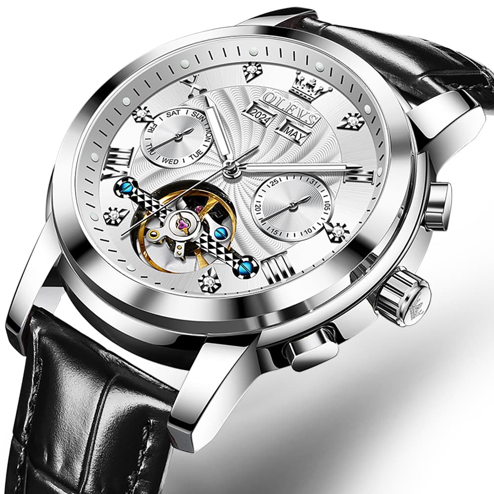 OLEVS 7088 Open Heart Leather Automatic Watch For Men