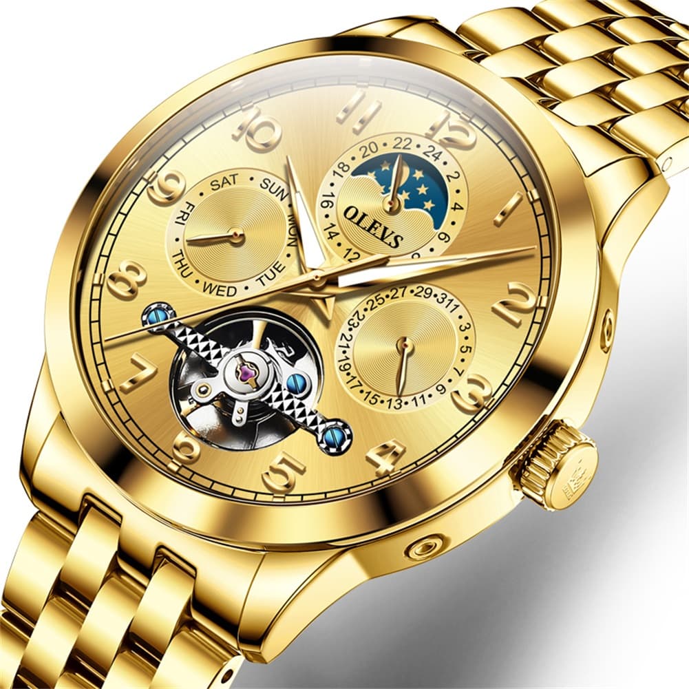OLEVS 7018 Sun and Moon Skeleton Mechanical Watch for Men