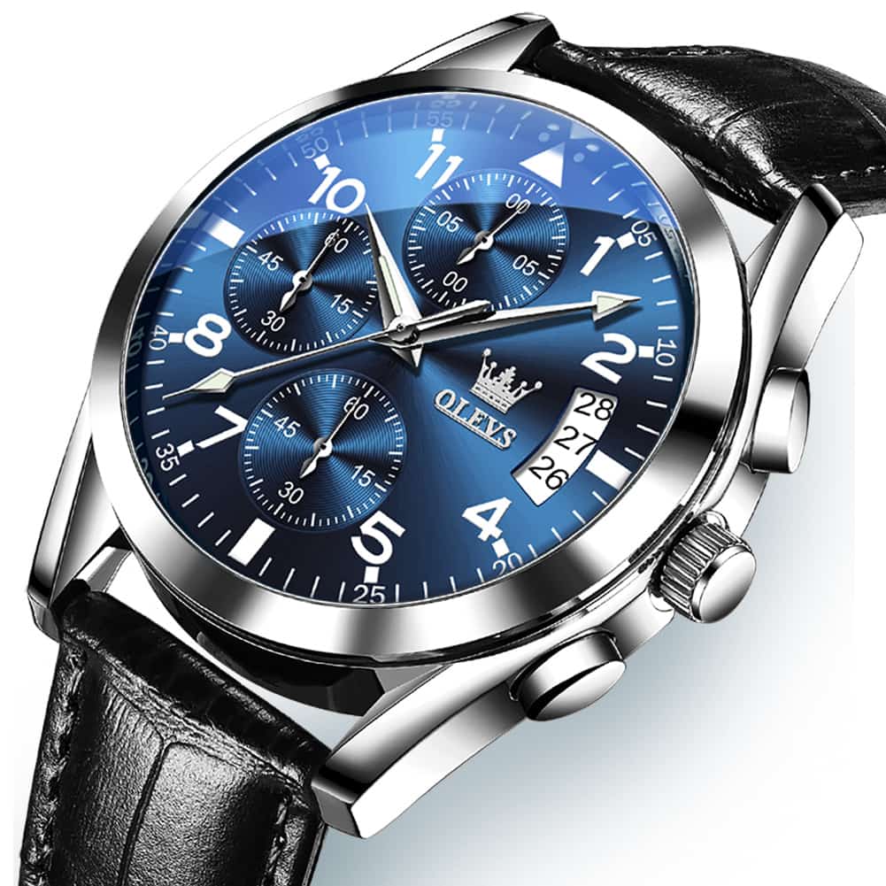 OLEVS 2878 Classic Pilot Chronograph Leather Watch for Men