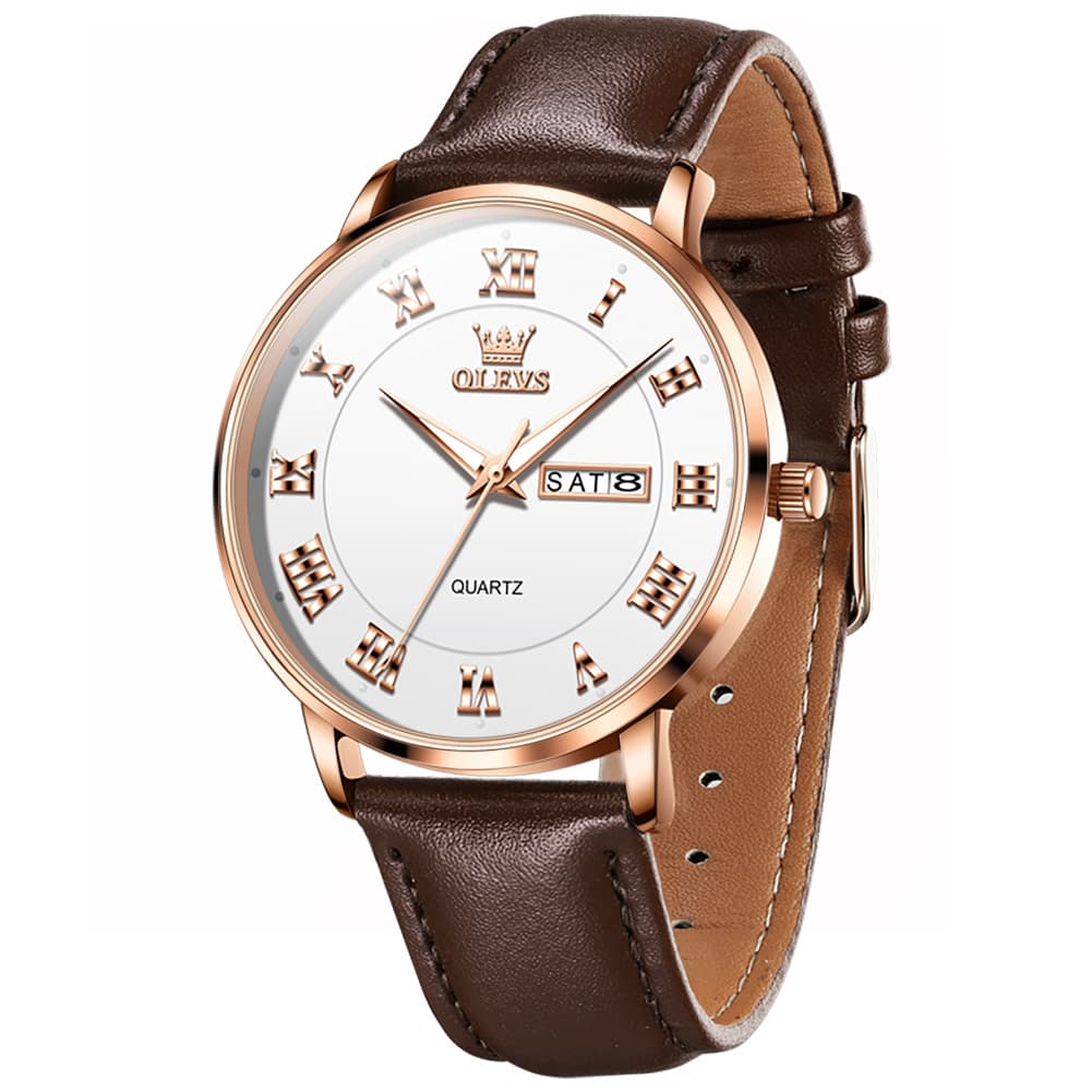 OLEVS 2920 Ultra Light Leather Day Date Quartz Watch for Men