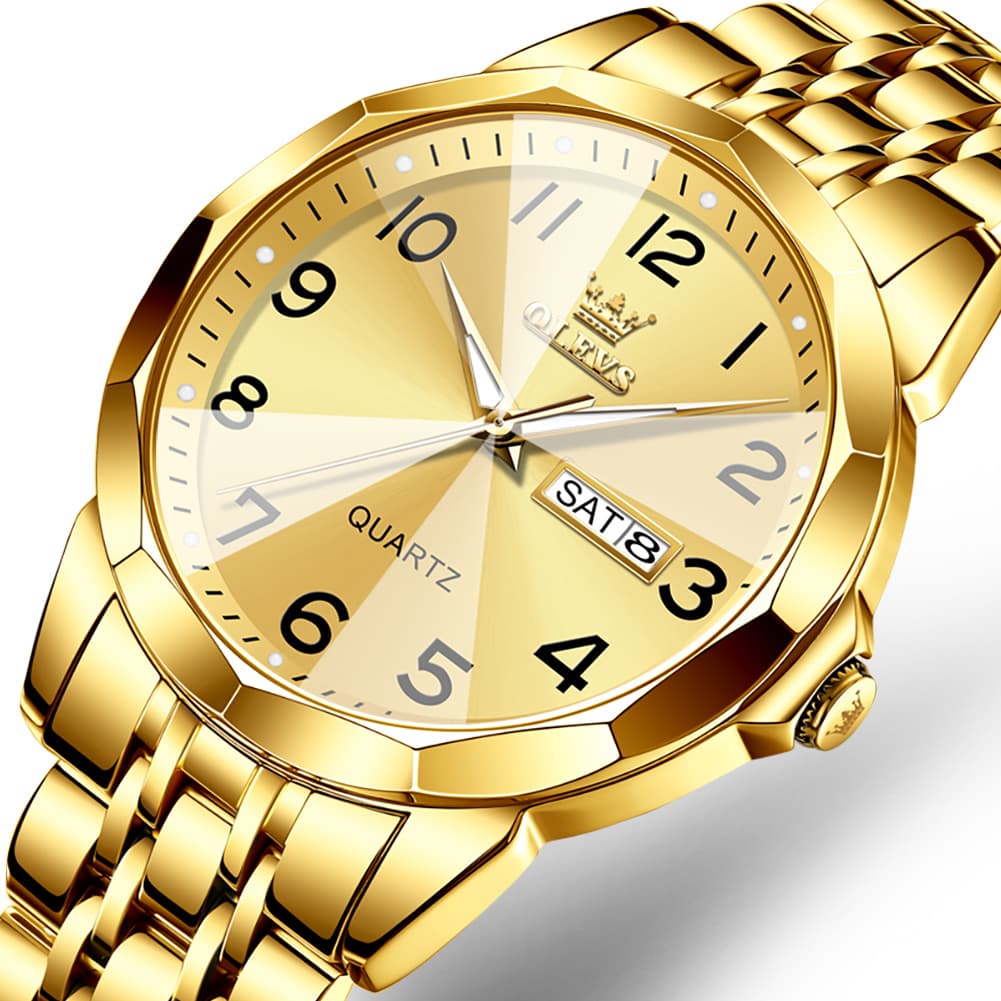 OLEVS 9970 3D Rhombic Faceted Glass Day Date Watch for Men