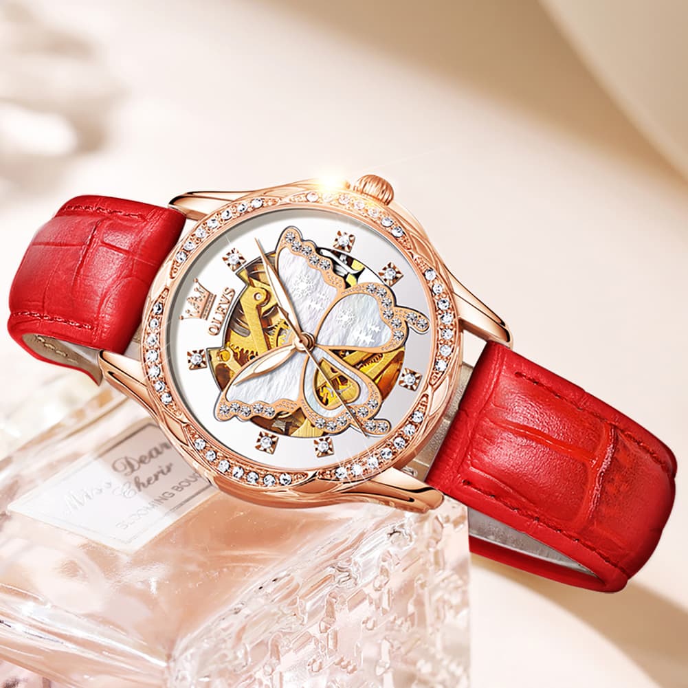 OLEVS 6622 Butterfly Skeleton Mechanical Watch for Women