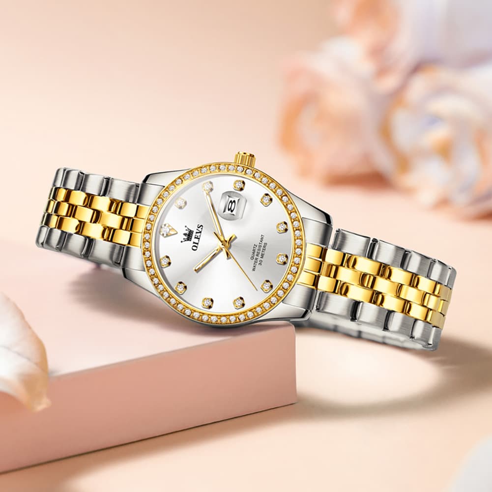 OLEVS 3629NN Diamond Bezel Quartz Steel Watch for Women