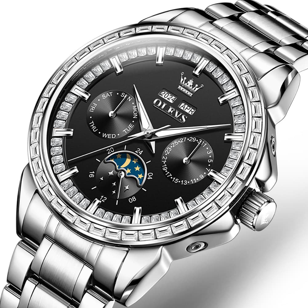 OLEVS 6695 Baguette Diamond Multifunction Mechanical Watch for Men