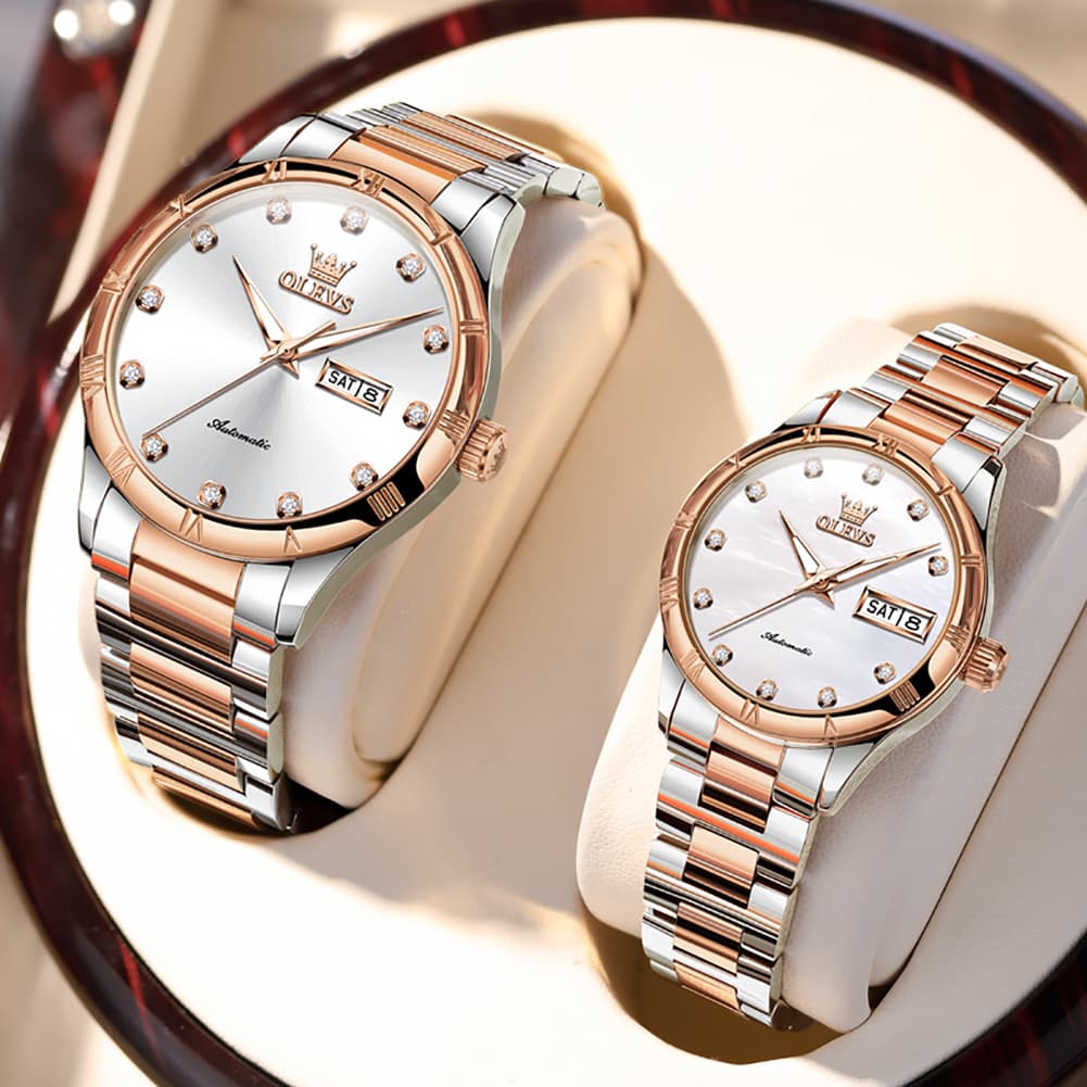 OLEVS 7030 Automatic Mechanical Couples Watch Set