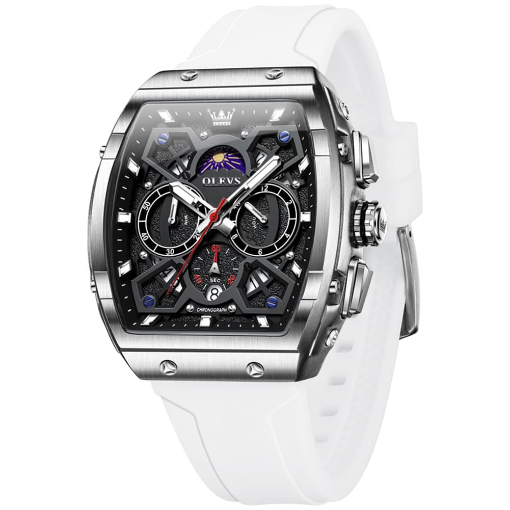 OLEVS 2942 Tonneau Silicone Sports Quartz Watch for Men