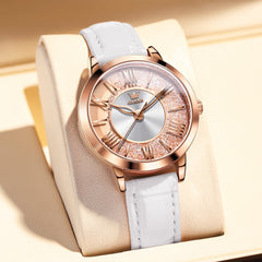 OLEVS Flowing Quicksand Crystal Dress Watch for Women Leather Strap 5539