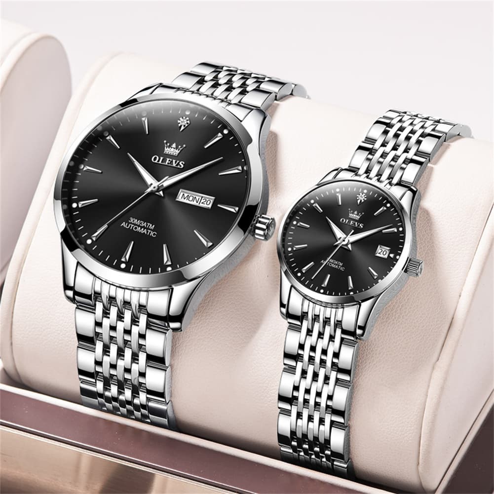 OLEVS 6635 Stainless Steel Automatic Mechanical Couple Watches
