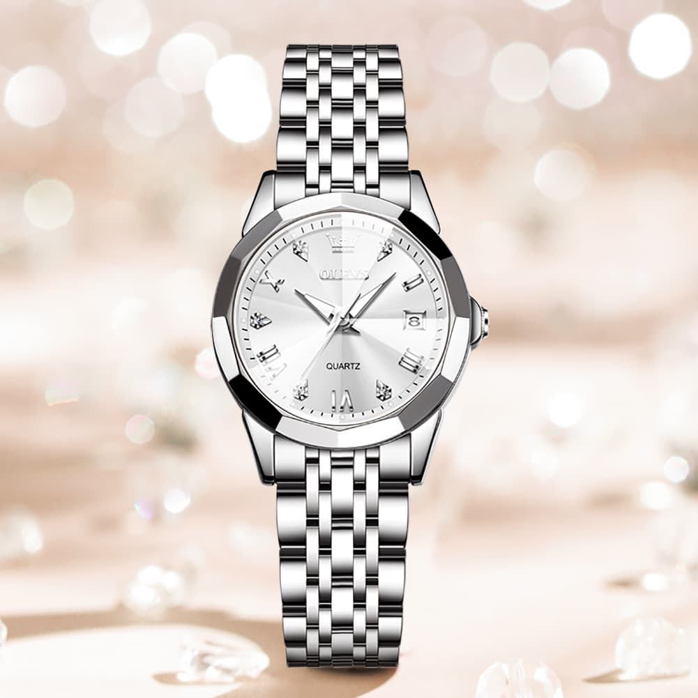 OLEVS 9931 Elegant Diamond Stainless Steel Quartz Watch for Women