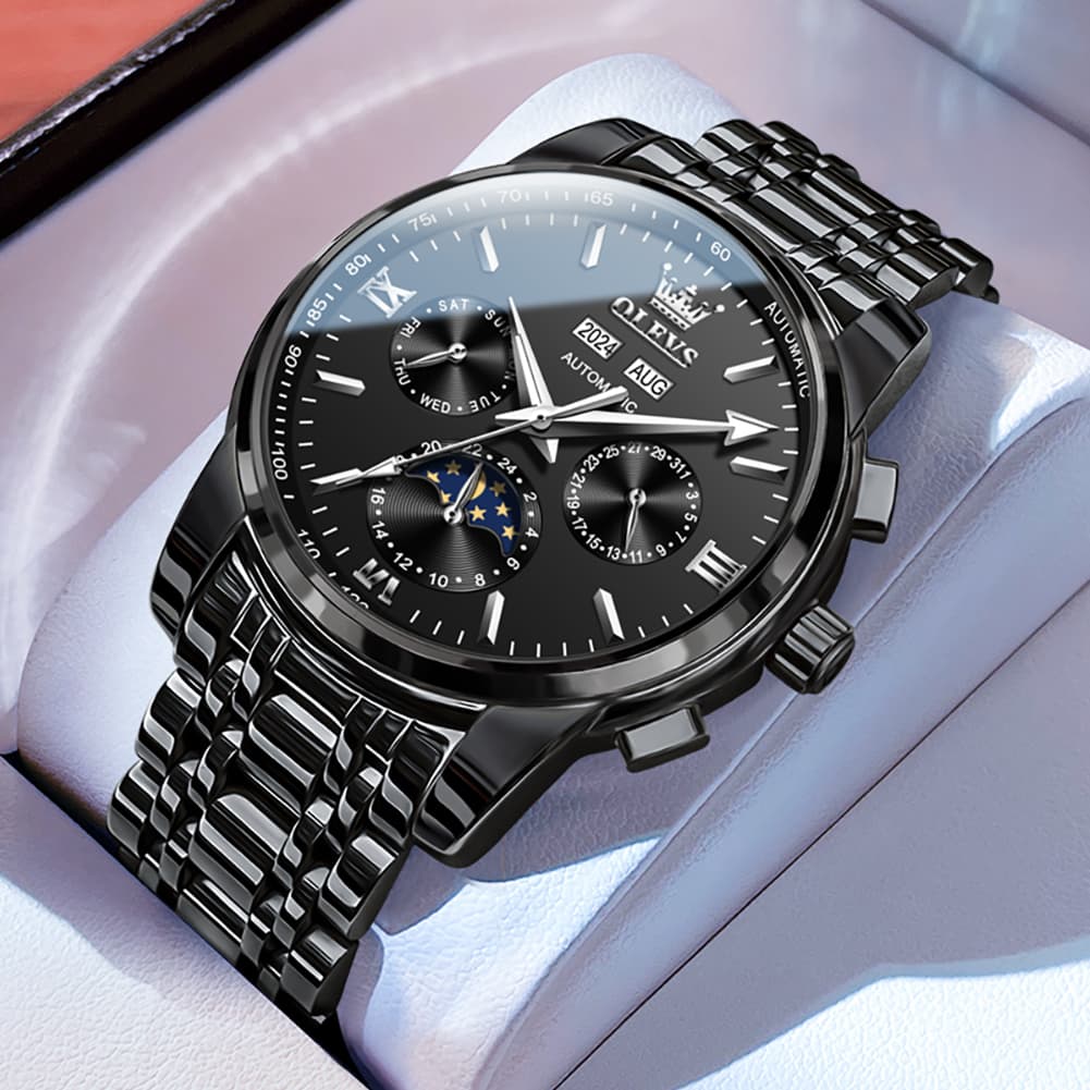 OLEVS 6633 Stainless Steel Mechanical Moon Phase Watch for Men