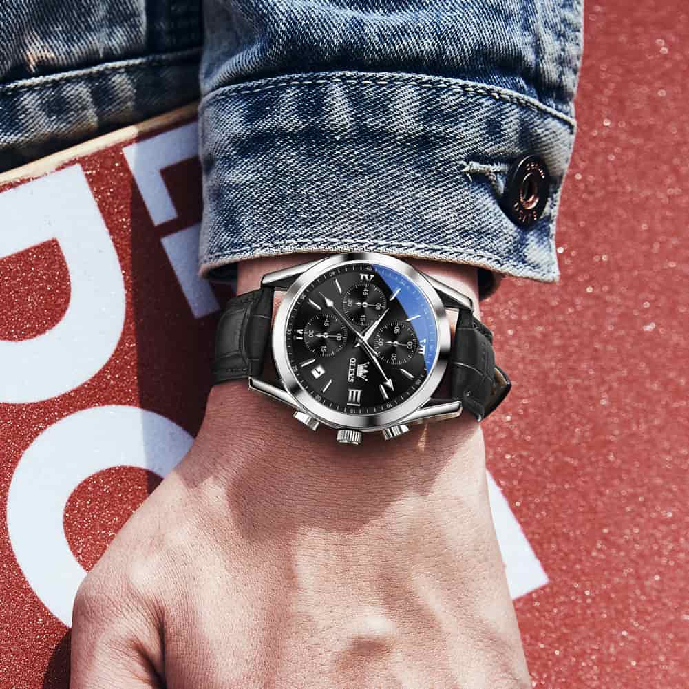 OLEVS 2872 Sophisticated Chronograph Leather Watch for Men