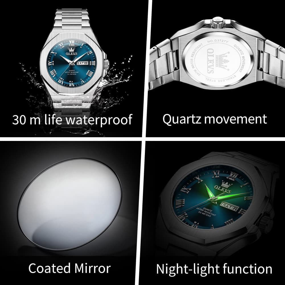 OLEVS 3727 Geometric Luminous Quartz Watch for Men