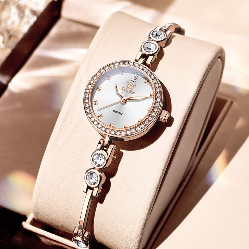 OLEVS 5670 Crystal Bracelet Watch Dainty Bangle Zircon Bezel Quartz Jewelry Timepiece for Women