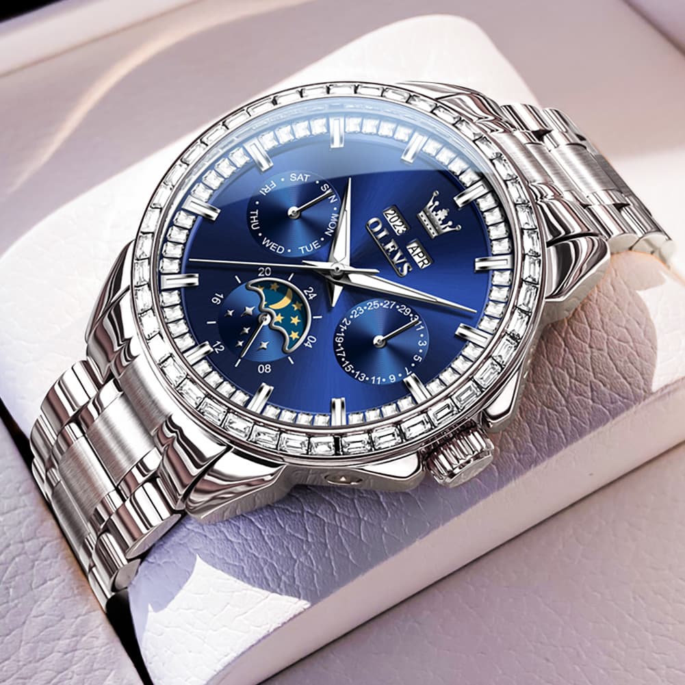 OLEVS 6695 Baguette Diamond Multifunction Mechanical Watch for Men