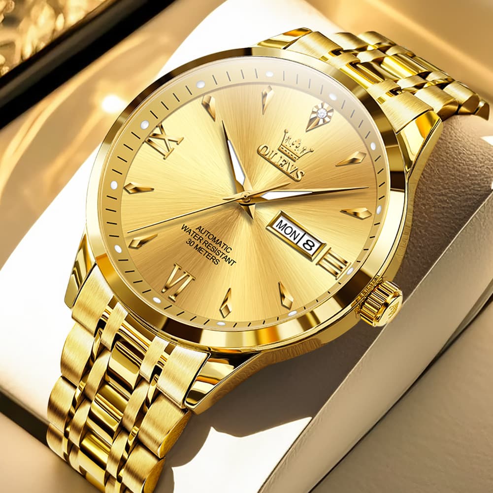 OLEVS Diamond Dial Day Date Automatic Mechanical Watch 9956 for Men