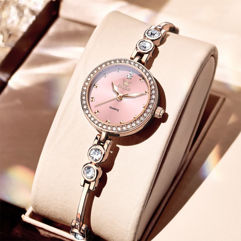 OLEVS 5670 Crystal Bracelet Watch Dainty Bangle Zircon Bezel Quartz Jewelry Timepiece for Women