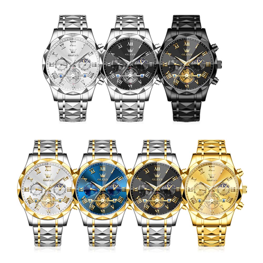 OLEVS 2709 Luxury Moon Phase Open Heart Quartz Watch for Men