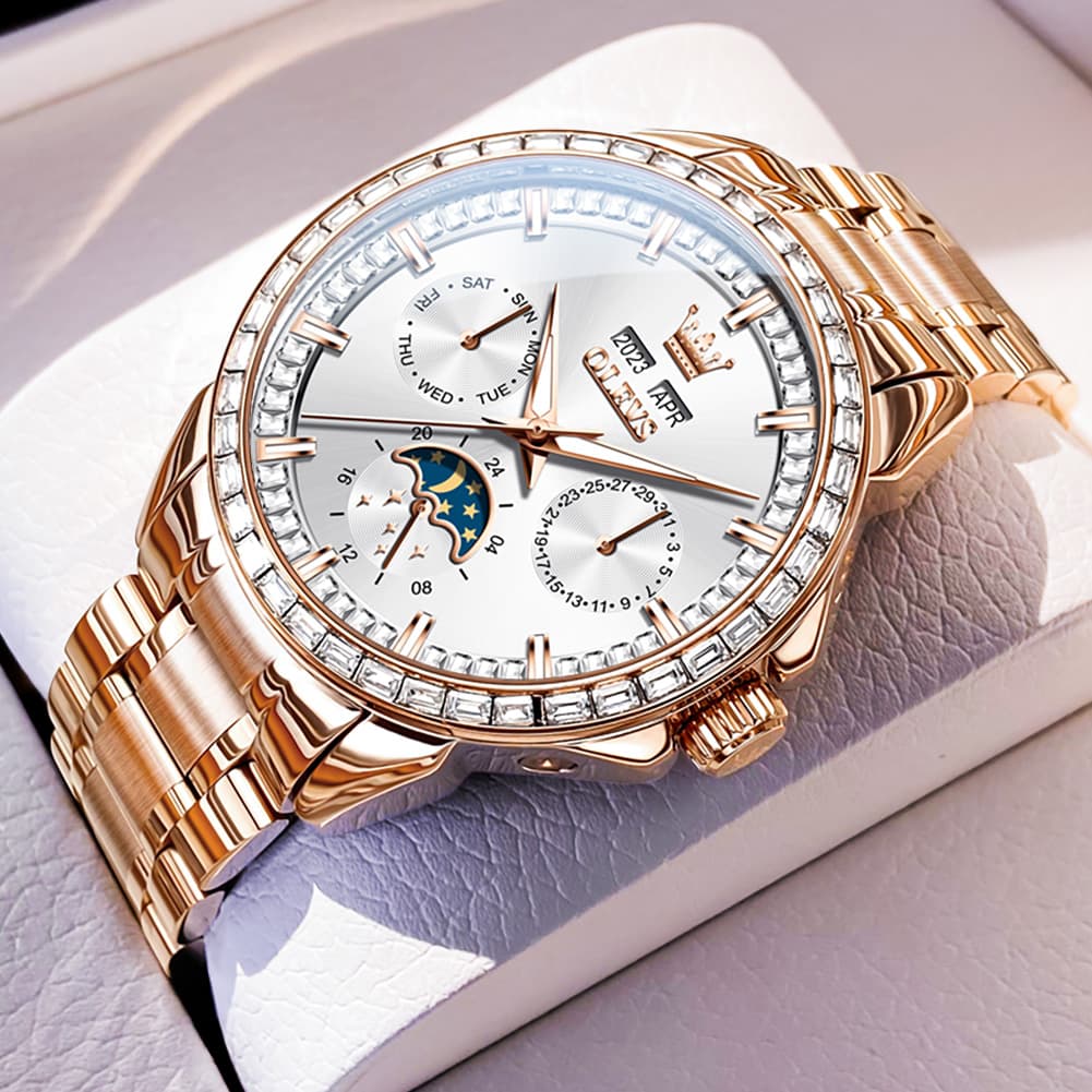 OLEVS 6695 Baguette Diamond Multifunction Mechanical Watch for Men