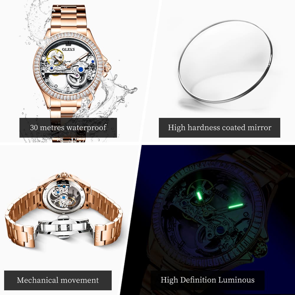 OLEVS 6699 Oversized Skeleton Mechanical Watch for Women
