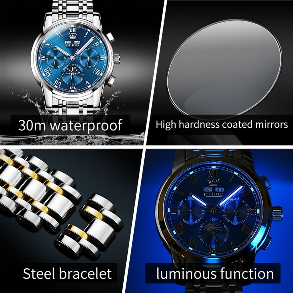 OLEVS 6692 Automatic Moon Phase Multifunction Steel Watch for Men