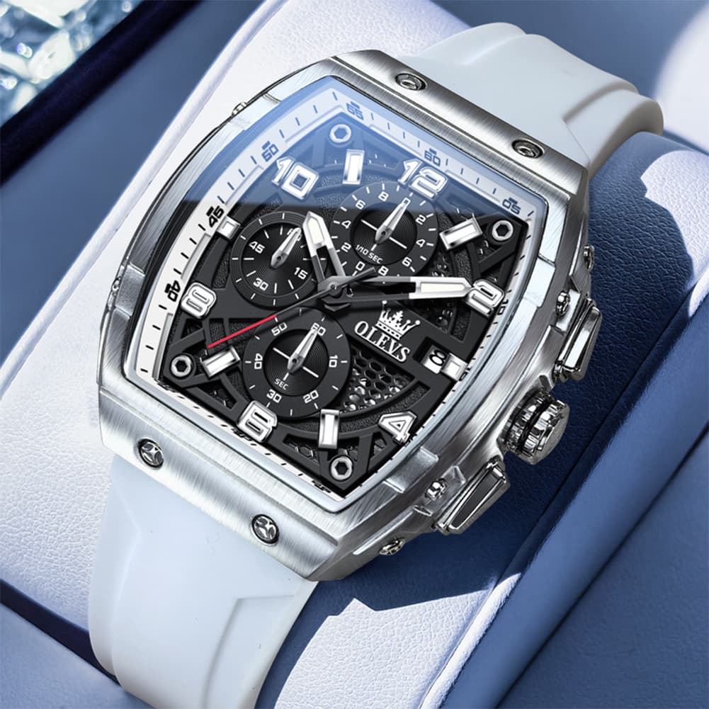OLEVS 2976 Tonneau Silicone Chronograph Watch for Men