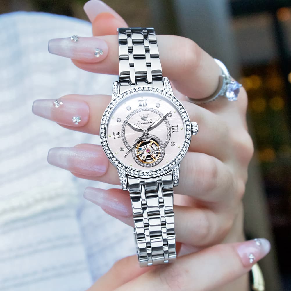 OLEVS 7036 Open Heart Automatic Watch For Women