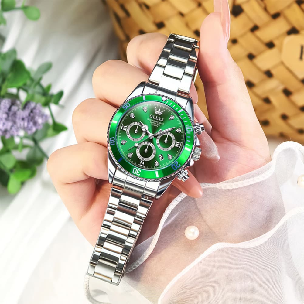 OLEVS Women Chronograph Watch Stainless Steel Sport Date Quartz 5632