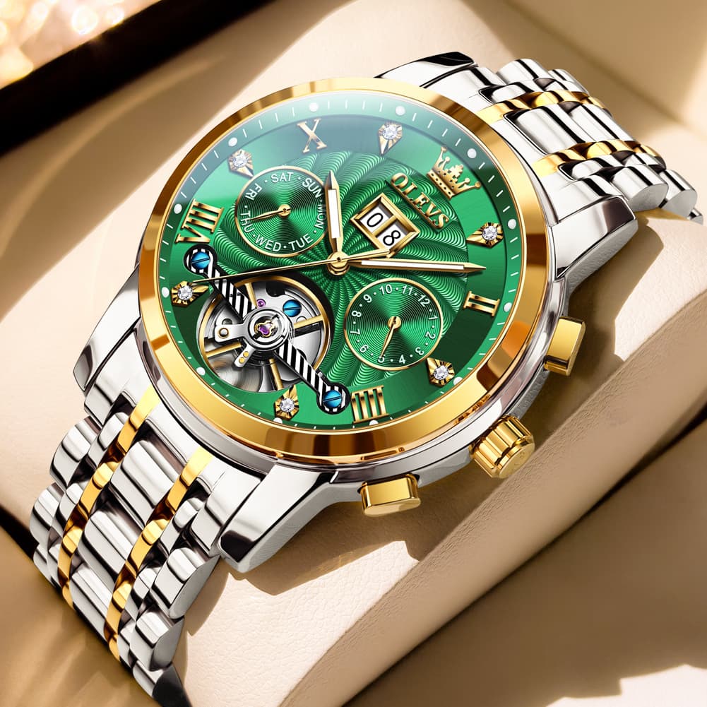 OLEVS Open Heart Multifunction Automatic Mechanical Watch 9910 Big Date for Men