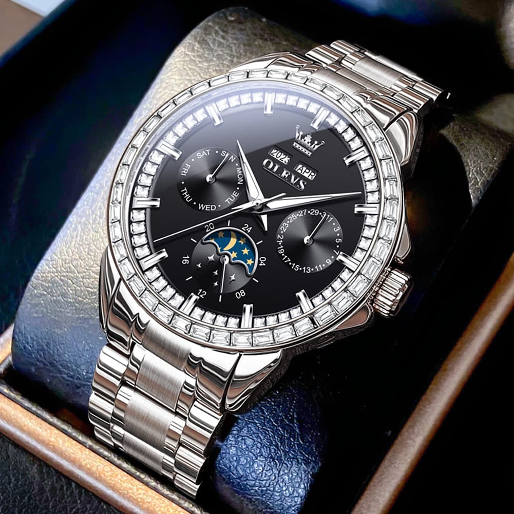 OLEVS 6695 Baguette Diamond Multifunction Mechanical Watch for Men