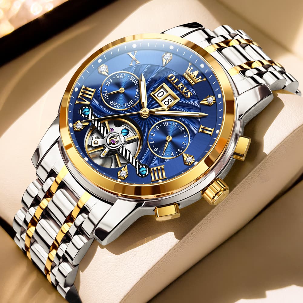 OLEVS Open Heart Multifunction Automatic Mechanical Watch 9910 Big Date for Men