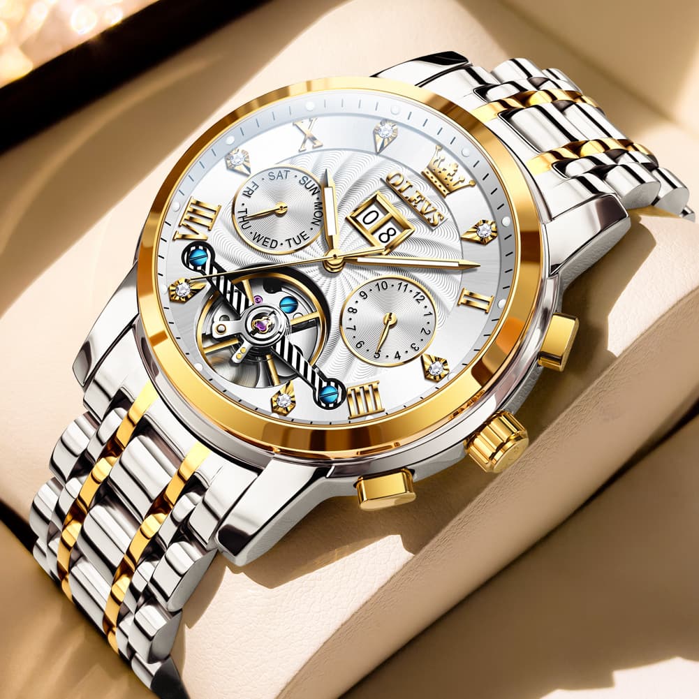 OLEVS Open Heart Multifunction Automatic Mechanical Watch 9910 Big Date for Men