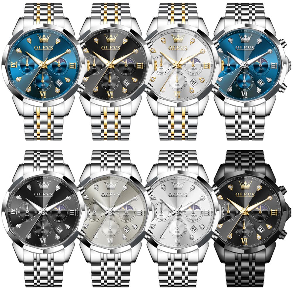 OLEVS 3670 Quartz Moon Phase Chronograph Watch For Men