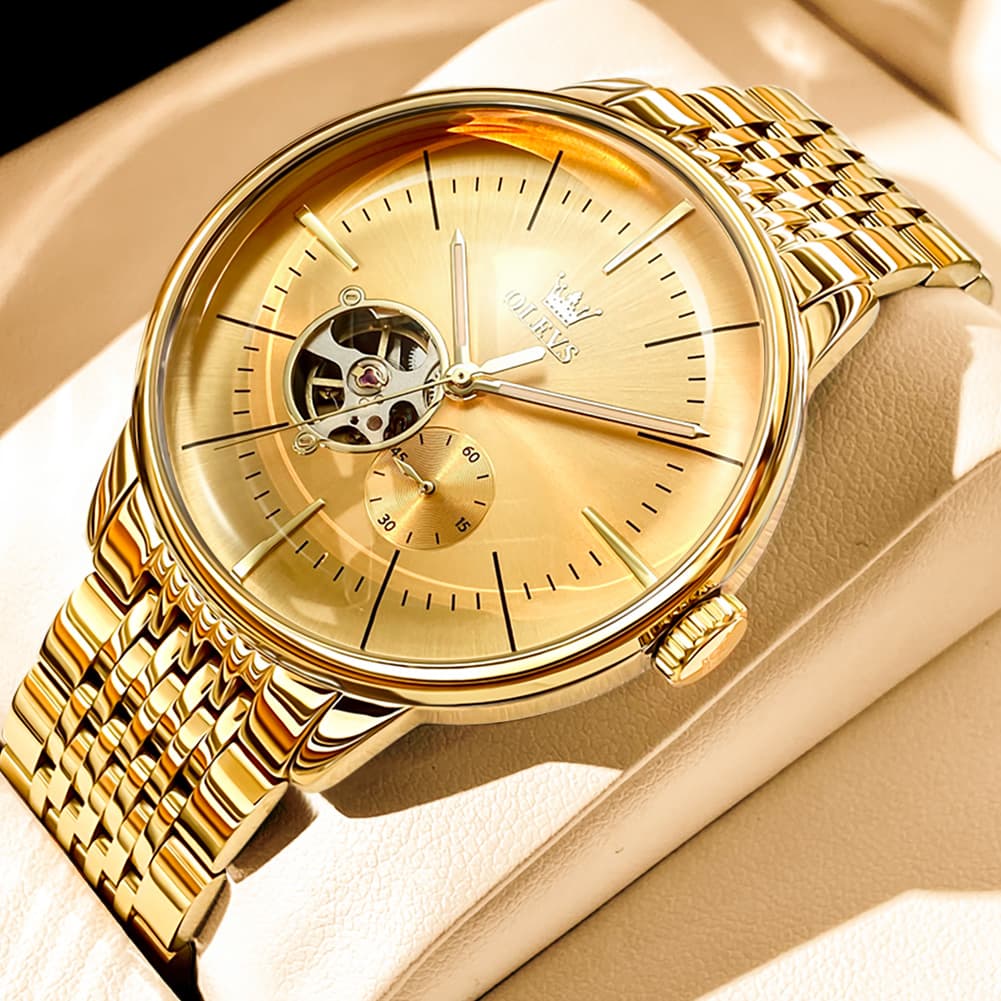 OLEVS 6708 Domed Crystal Open Heart Mechanical Watch For Men